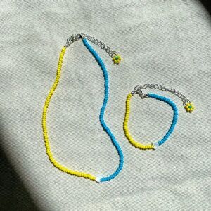 Handmade Yellow & Blue Beaded Ukrainian Necklace and Bracelet Set - Ukraine Gift